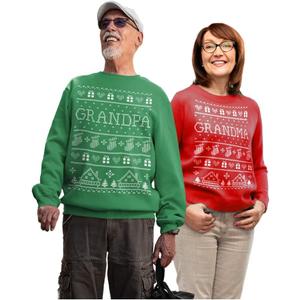 Tstars Grandpa and Grandma Matching Ugly Christmas Sweatshirt Set for Couples Holiday His and Hers Pullover Tops (Grandma Medium / Grandpa X-Large)