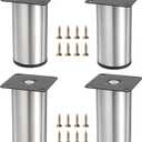 OwnMy 4PCS 4 Inch Stainless Steel Furniture Legs Feets Metal Cabinet Desk Legs, Silver Round Metal Furniture Risers Coffee Table Replacement Legs Heavy Duty Sofa Legs TV Stand Legs Dresser Chair Legs