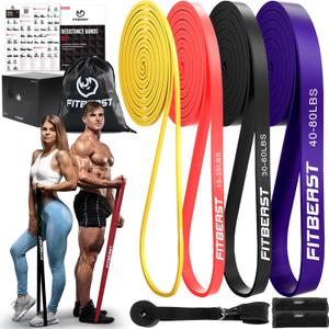 FitBeast Resistance Bands Set, 6 Different Levels, Pull Up Assist Bands for Strength Training, Crossfit, Powerlifting, Muscle Toning, Yoga, Mobility Exercises, Rehabilitation, Full-Body Workout (Rainbow5-80 lbs))