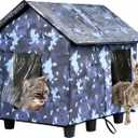 Elevated Insulated Outdoor Cat House Weatherproof - 20"x19"x17" Waterproof PVC Top & Aluminum Film Liner Camouflage Feral Cat Shelters for Keeping Cats Winter Warm, Gray