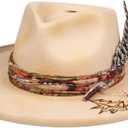 Vintage Pencil Brim Fedora Hats 100% Wool Felt Hat Panama Rancher Hat with Lightning Logo Handmade Distressed/Burned