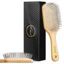 BFWood Bamboo Hair Brush with Steel Bristles, Metal Hair Brush Help Hair Growth and Massaging Scalp, Anti-frizz Metal Detangling Brush Styling Hairbrush
