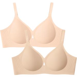 LetsJoli Wireless Bras for Women No Underwire Jelly Bras Seamless Push Up Full Coverage Bralettes Comfortable Everyday Bra（Skin+Nude,2PCS,S）