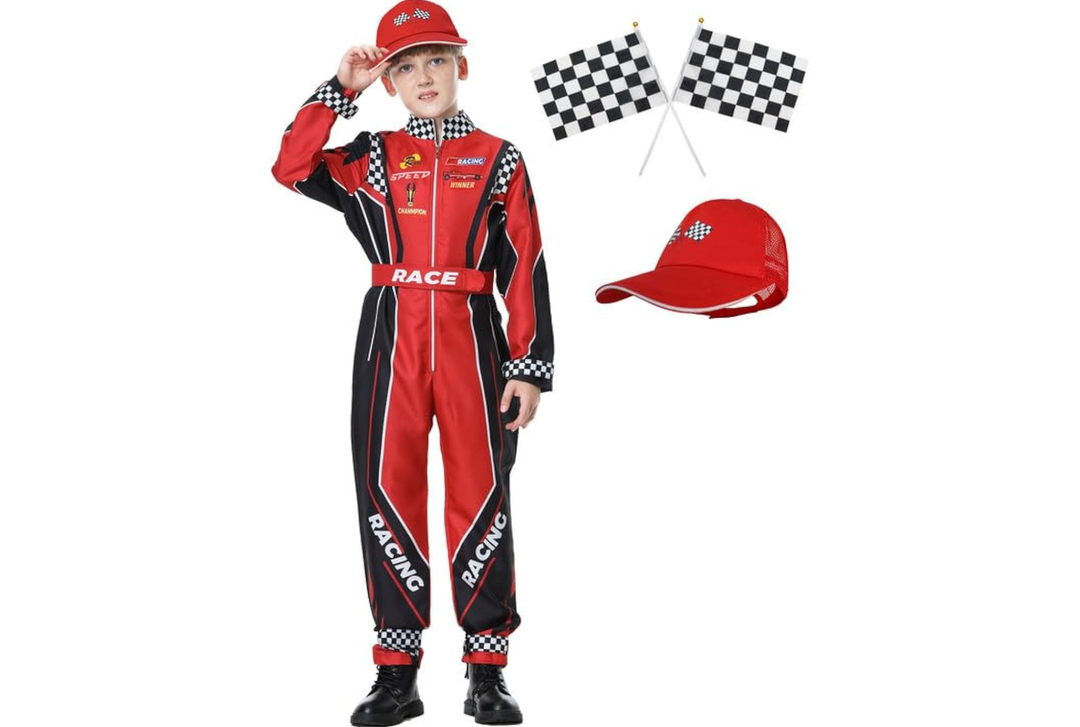 Race Car Driver Costume Boys Racer Jumpsuit With Glasses Kids Dress Up for Halloween 110
