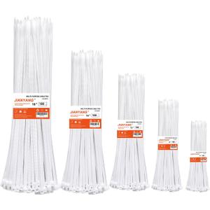 Zip Ties Assorted Size,500 Pack,6+8+12+14+18 Inch Double Sided Toothed,120 LBS Tensile Strength Heavy Duty Cable Wire Ties Self-Locking Adjustable Durable Nylon Tie Wraps for Indoor Outdoor White