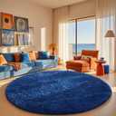 Ophanie Round Rug 7Ft Blue Circle Area Rug, Boys Room Decor, Fluffy Fuzzy Bedroom Carpet, Plush Soft Shaggy Living Room Rugs for Kids Home Decor Aesthetic, Nursery