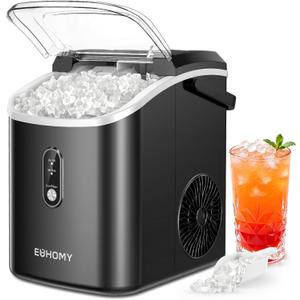 Nugget Ice Maker Countertop with Handle, Ready in 6 Mins, 34lbs Per Day, Removable Top Cover, Auto-Cleaning, Portable Sonic Ice Maker with Basket and Scoop, for Home/Party/RV/Camping (Black) 