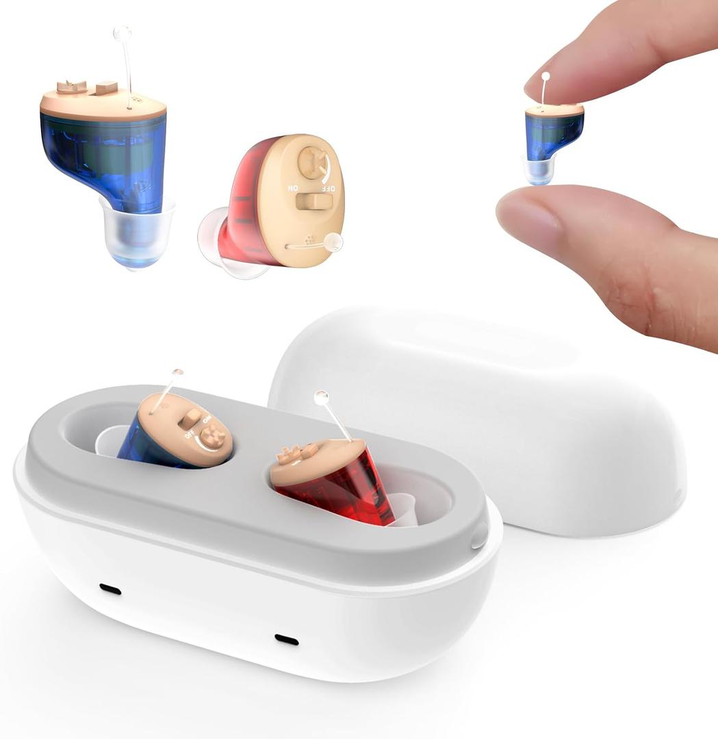Hearing Aids for Seniors Rechargeable Not Amplifier, OTC In-the-Ear Hearing Aid, Hearing Aides for Adults Men Women Elderly Hearing Loss, Invisible Hearing Ear Buds Earbuds (Blue)