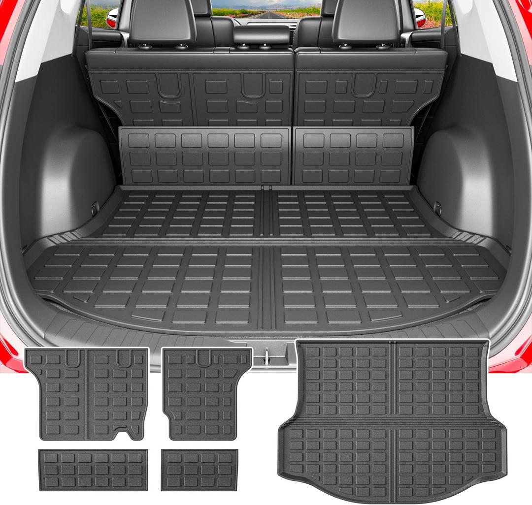 powoq Cargo Mat Compatible with 2013 2014 2015 2016 2017 2018 Toyota RAV4 Cargo Liner Backrest Mat TPE All Weather Replacement for Toyota RAV4 Accessories (Trunk Mat+Backrest Mats)