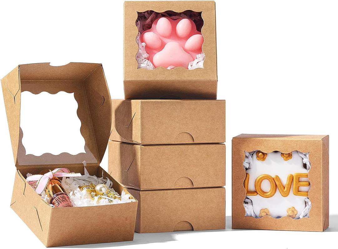 3.2x3.2x1.5 Inches 50PCS Mini Bakery Boxes with Window for Cookies, Soap, Chocolate Truffle, Donut, Macaron (Brown)