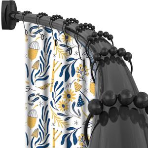 Black Curved Shower Curtain Rod Round Shower Rod Adjustable 33-78 In Stainless Steel Rustproof Bowed Shower Curtain Rods for Bathroom Bathtub Stall Rounded Curved Shower Rod Bar Need to Drill