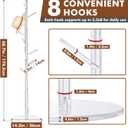 KOLUTI Acrylic Coat Rack Stand, with 8 Hooks 3 Section Adjustable Height, Hats Bags Jacket Clothes Scarves Hanger Organizer Tree Shaped Shelf Umbrella Holder, for Bedroom Entryway Living Room Office