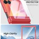 Vizvera for Samsung Galaxy Z Flip 7 Case with Hinge Protection, Built-in Screen Protector Shockproof All-Inclusive Phone Cover for Z Flip 7-Coral Red