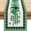 3 x St Patrick's Day Green Lucky Shamrock Clover Table Runner, 13*72 inch | Seasonal Spring Holiday Plaid Farmhouse Kitchen Dining Table Decoration for Indoor Outdoor Home Party Decor