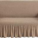 NICEEC Loveseat Slipcover Khaki Loveseat Cover 1 Piece Easy Fitted Sofa Couch Cover Universal High Stretch Durable Furniture Protector Love Seat with Skirt Country Style (2 Seater Khaki) (Medium)