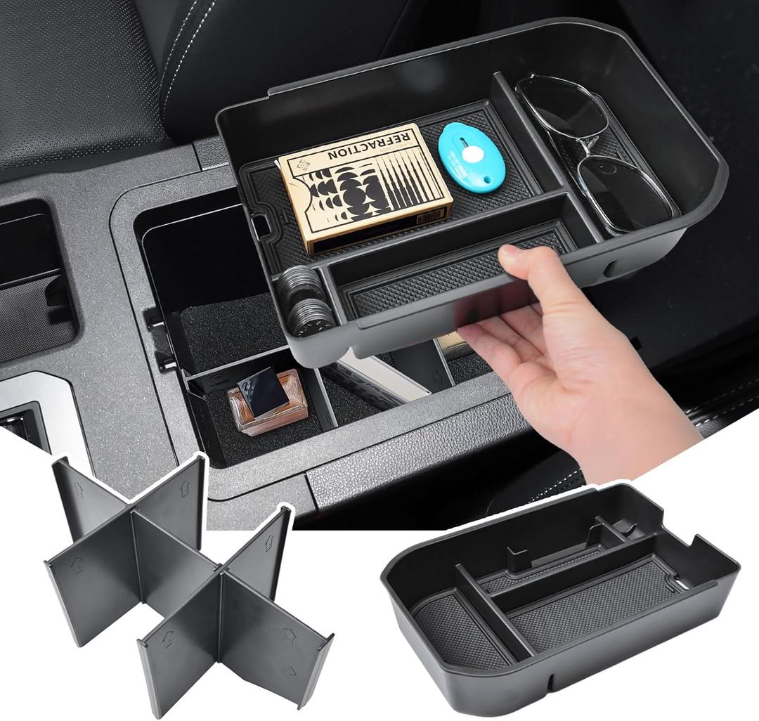 Center Console Organizer 2PCS Compatible with 2024 2025 2026 Toyota Land Cruiser 1958/LC250/Prado Accessories  Armrest Storage Box and Insert Divider Double-Layer Storage (NOT For Cool Box)