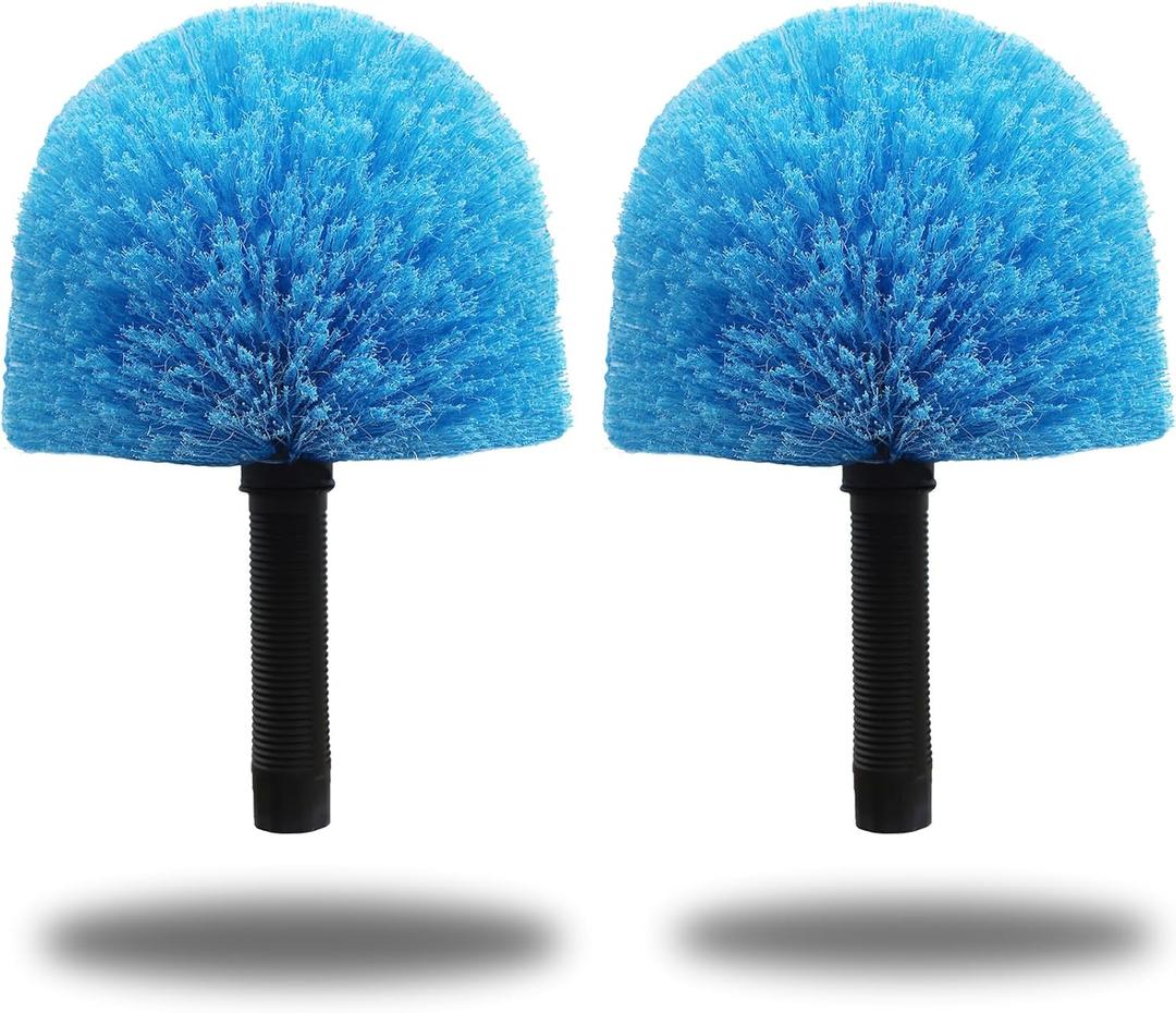 2 Pack Cobweb Duster Head Brush-Twist-On Spider Web Brush for Outdoor & Indoor Web Cleaning / / Fits Standard Acme Threaded Poles / / Cobweb Duster Brush Head Only-Blue
