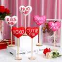 6 Pcs Valentine's Day Table Top Decor Tall Standing Fabric Heart Set Double Printed Conversation Hearts Tabletop Centerpiece Sign Valentine Hearts Decorations Tiered Tray for Home Office