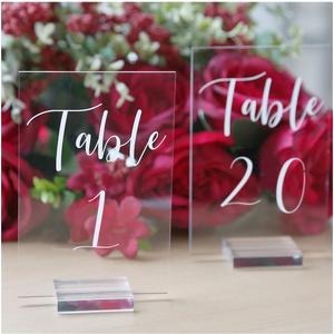 UNIQOOO Acrylic Wedding Table Number 1-20 with Stand | 4x6 inch Printed Calligraphy, Sign and Holder | Perfect for Wedding, Reception, Centerpiece Decoration, Event, Party