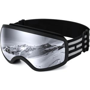 EasYoung Kids Ski Goggles Snowboard Goggles for Children, Youth, Boys & Girls 3-15 (02: Black Frame With Silver Lens)