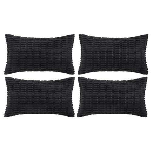 Fancy Homi 4 Packs Boho Black Decorative Throw Pillow Covers 12x20 Inch for Living Room Couch Bed Sofa, Rustic Modern Farmhouse Home Decor, Soft Plush Corduroy Cute Square Cushion Case 30x50 cm