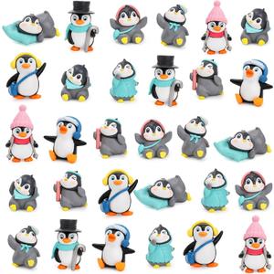 ZEAYEA 30 Pcs Mini Penguin Figurines, Cute Penguin Characters, Mini Cartoon Cake Topper Decoration for Gift Birthday Christmas Home Decoration DIY Accessories Garden Micro Landscape Model