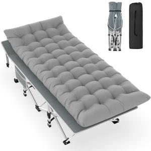 Slendor Camping Cot, Folding Camping Cots for Adults with Mattress, Portable Camping Bed, Sleeping Cot with Pillow & Carry Bag for Office Home Nap, Outdoor, Camping, Travel, Max Load 500lbs (Light Gray)