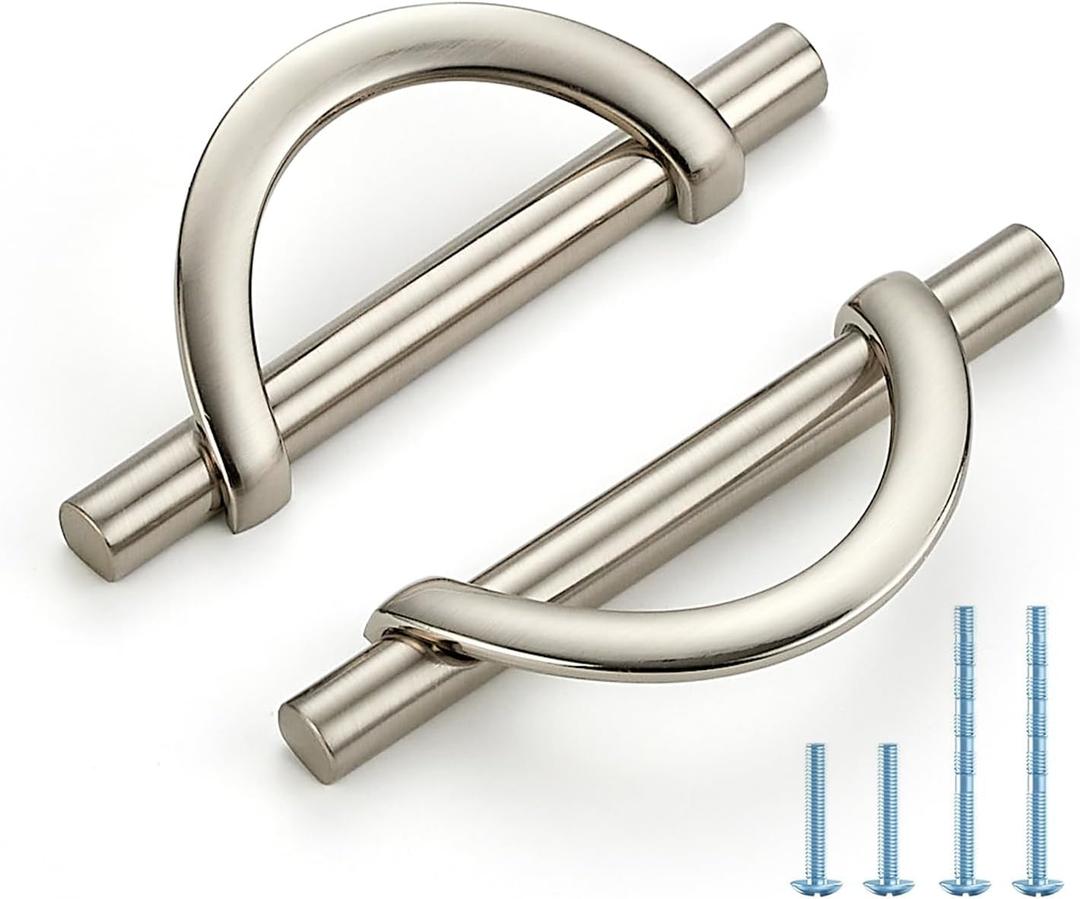 Brushed Nickel Cabinet Pulls, 3-3/4 Inch Hole Center, 96 mm, Curved Design Cabinet Handles for Kitchen,Cupboard, Drawer & Bathroom 10 Pack