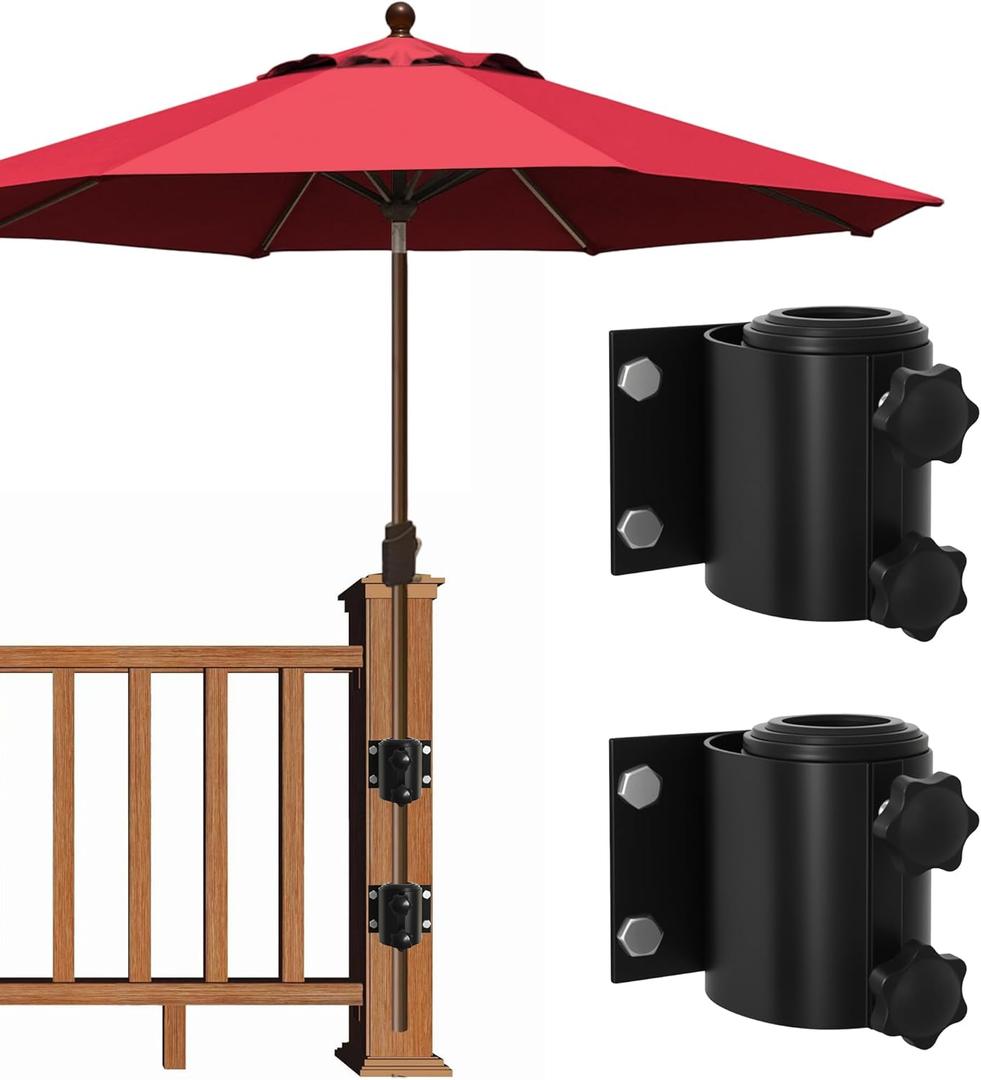 EliteShade USA Full Aluminum Non-Rust Deck Umbrella Mount, Heavy Duty Metal Patio Umbrella Base Stand, 2 Piece Outdoor Umbrella Holder for Deck Railing, Black