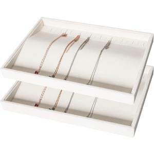 Coward Set of 2 Stackable Necklace Holder Organizer Tray Velvet Necklace Display Stand for Selling Jewelry Box Case for Storage (beige(necklace+necklace))