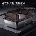 Suhaco Medium Stainless Steel Litter Box Side Entry High Sides Deep Metal Cat Litter Boxes with Lid Low Entry Litter Mat and Scoop Litter Pan (Black)