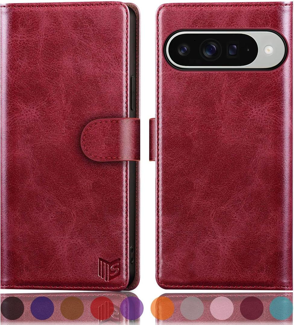SUANPOT Compatible with Google Pixel 10/10 Pro 6.3" Wallet case with RFID Blocking Credit Card Holder,Flip Book PU Leather Protective Cover Women Men for Pixel 10 Phone case Red