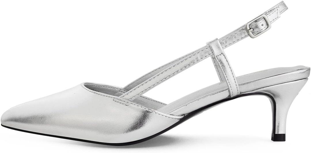 GENSHUO Low Kitten Heels Women's Slingback Dressy Pumps Pointed Closed Toe Ankle Strap Elegant Wedding Pumps Formal Comfortable Shoes (7)