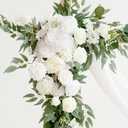 Ling's moment Artificial Wedding Arch Flowers Kit Pack of 4, 2pcs Hanging Silk Flowers Arrangement 2pcs Chiffon Drapes Ceremony Spring Fake Rose Arbor Backdrop White Sage Floral Party Outdoor Decor