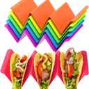 Aichoof Colorful Taco Holder Stands Set of 6 - Premium Large Tray Plates Holds Up to 3 or 2 Tacos Each, PP Health Material Very Hard and Sturdy, Dishwasher & Microwave Safe