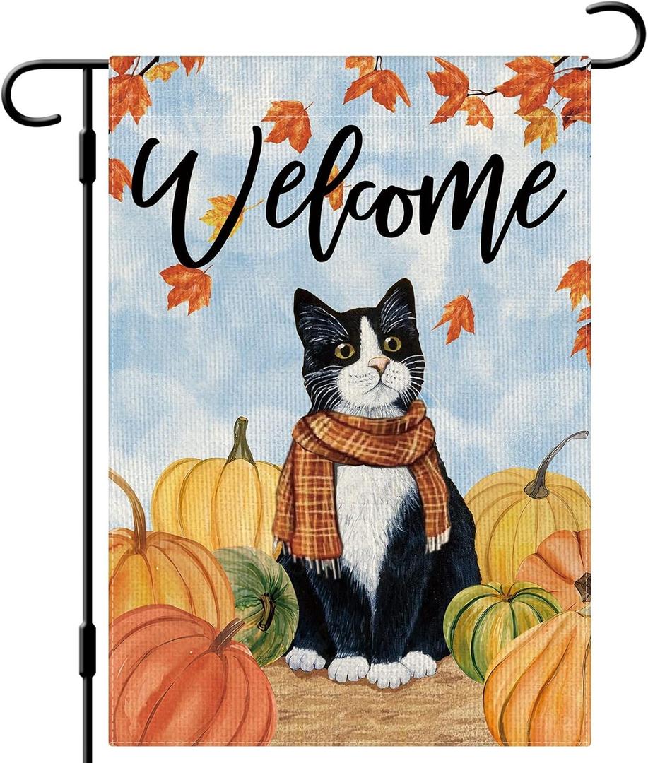 2 x DLZDN Fall Cat Garden Flag Tuxedo Cat Pumpkins Flag 1218 Inch Double Side Vertical Burlap Farmhouse Yard Sign Autumn Welcome Seasonal Outdoor House Decoration