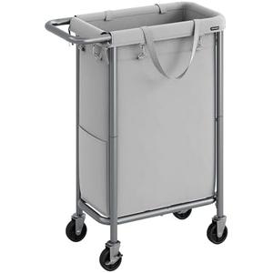 SONGMICS Laundry Basket with Wheels, Rolling Laundry Hamper, 23.8 Gallons (90 L), Removable Liner, Steel Frame with Handle, 24 x 11.4 x 31.9 Inches, Dove Gray URLS003G01