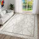 DweIke 4x6 Area Rugs for Living Room, Machine Washable Bordered Rug for Bedroom, Luxury Rubber Backing (Non-Slip) Low Pile Throw Carpet for Dining Room Kitchen Home Decor, Beige