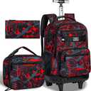 3Pcs Rolling Backpack for Boys, 19 Inche Adults Roller Bag with Wheels, Graffiti Wheeled Bookbag Set for Men(Red)