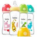 YOHKOH Natural Glass Baby Bottle with Level 2 Medium Flow Nipple, Newborn Anti-Colic Baby Bottles, Wide Neck Mushroom Baby Glass Bottle (8.8ounce (Pack of 4), Multicolour2)