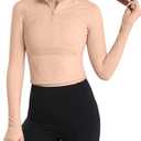 Women's Cropped Workout Jackets 1/2 Zip Windproof Pullover Running Athletic Shirts Slim Fit Long Sleeve Yoga Tops, Small