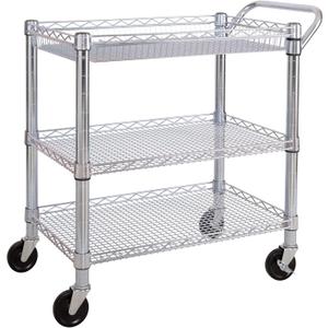 Seville Classics UltraDurable NSF Commercial Heavy Duty Metal Rolling Utility Cart, Handle Bar for Restaurant, Garage, Warehouse, Kitchen, Office, Deep Top Basket (34.8"W x 18.25"D) (Steel)