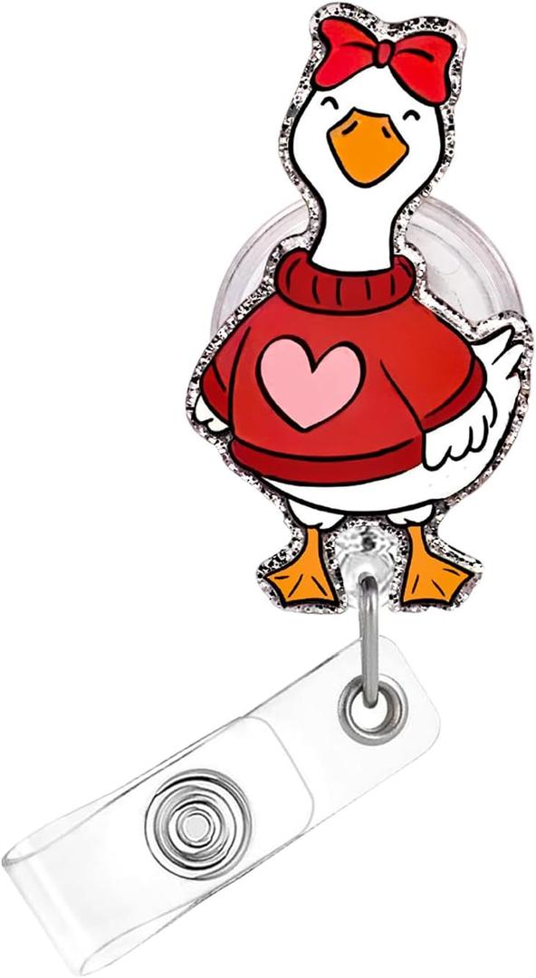 2 x Valentines Badge Reel,Cute Goose Acrylic Badge for ID Card Badge,Fun Telescoping Retractable Badge Holder Alligator Clip Accessories for Nurse,Medical Worker,Nursing Student,Teacher (Style4)