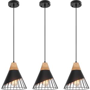Black Pendant Light, 3 Packs 9.4inch Farmhouse Pendant Light, Kitchen Pendant Lights, Black Pendant Lights Kitchen Island for Living Room, Bar, Bedroom, Office