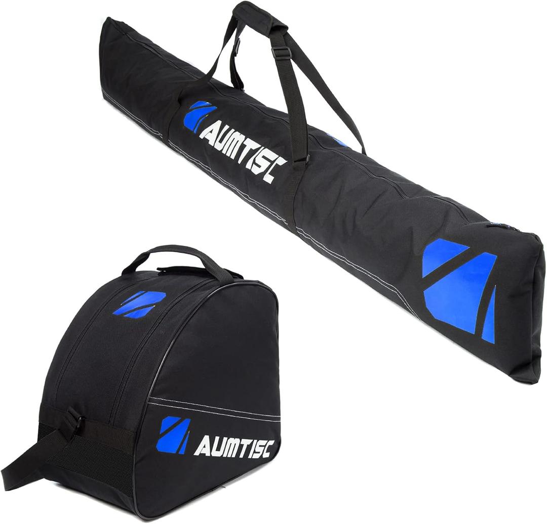 AUMTISC Ski and Boot Bag Combo, Padded Ski Bag for Air Travel, Two Piece Snow Ski Travel Bags for Flying, Adjustable Length Ski Storage Bags for Skis Up to 200cm and Boots Up to Size 13