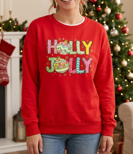 Christmas Sweatshirts For Women Sequin Xmas Tops Orange Long Sleeve Shirts Crew Neck Casual Pullover Top, Red Medium