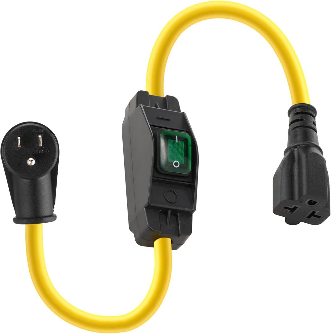 Kanayu 1.5FT SJTW 12AWG Outdoor Waterproof Extension in-Line On/Off Switch Cord Compatible with NEMA 5-15P to 5-15R/5-20R/6-15R/6-20R, IP57 Waterproof, 20A 125V 4-in-1 T-Blade Female, ETL Listed