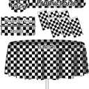 HEIPINIUYE 6 Pack Black and White Checkered Round Tablecloth 84 84 Inch Checkered Flag Table Cover Round Disposable Tablecloth for Tables Birthday Picnic Race Car Party Plastic Table Cloth