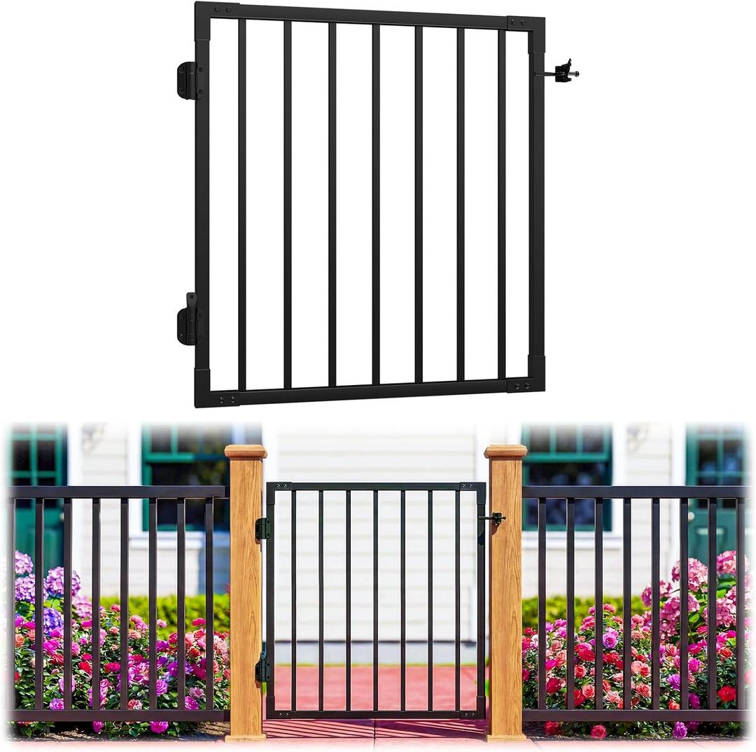 3ft.W x 42in.H Aluminum Deck Gate, Welded Anti-Sag Frame, No Rust | AAMA2604 Powder-Coat, Lightweight Cuttable Gate for Deck Stairs, Porch & Fence (with Self-Closing Hinges & Latch)
