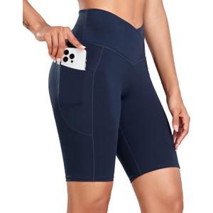 Oalka Women's Short Yoga Side Pockets High Waist Workout Running Shorts (Large)